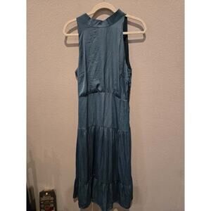 Sam Edelman Women's Sleeveless Blue Midi Dress Size 10 Tie Detail